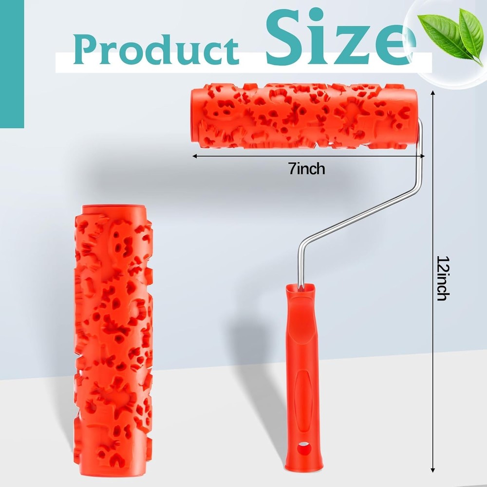 2 Pcs 7'' Texture Roller Pattern Paint Roller for Wall Decoration Classic Rubber