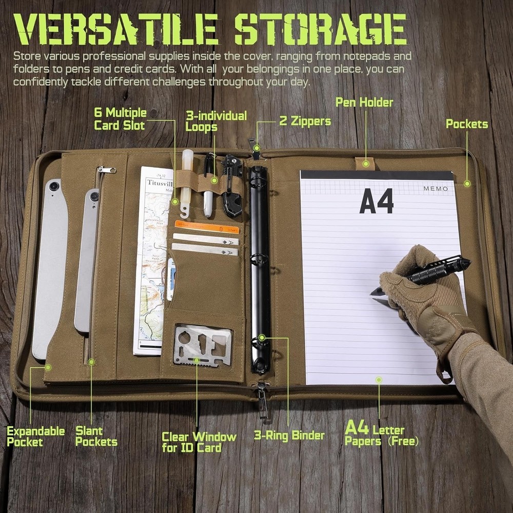 Padfolio Binder Detachable 3-Ring Binder Planner Zip Tactical Notebook Cover