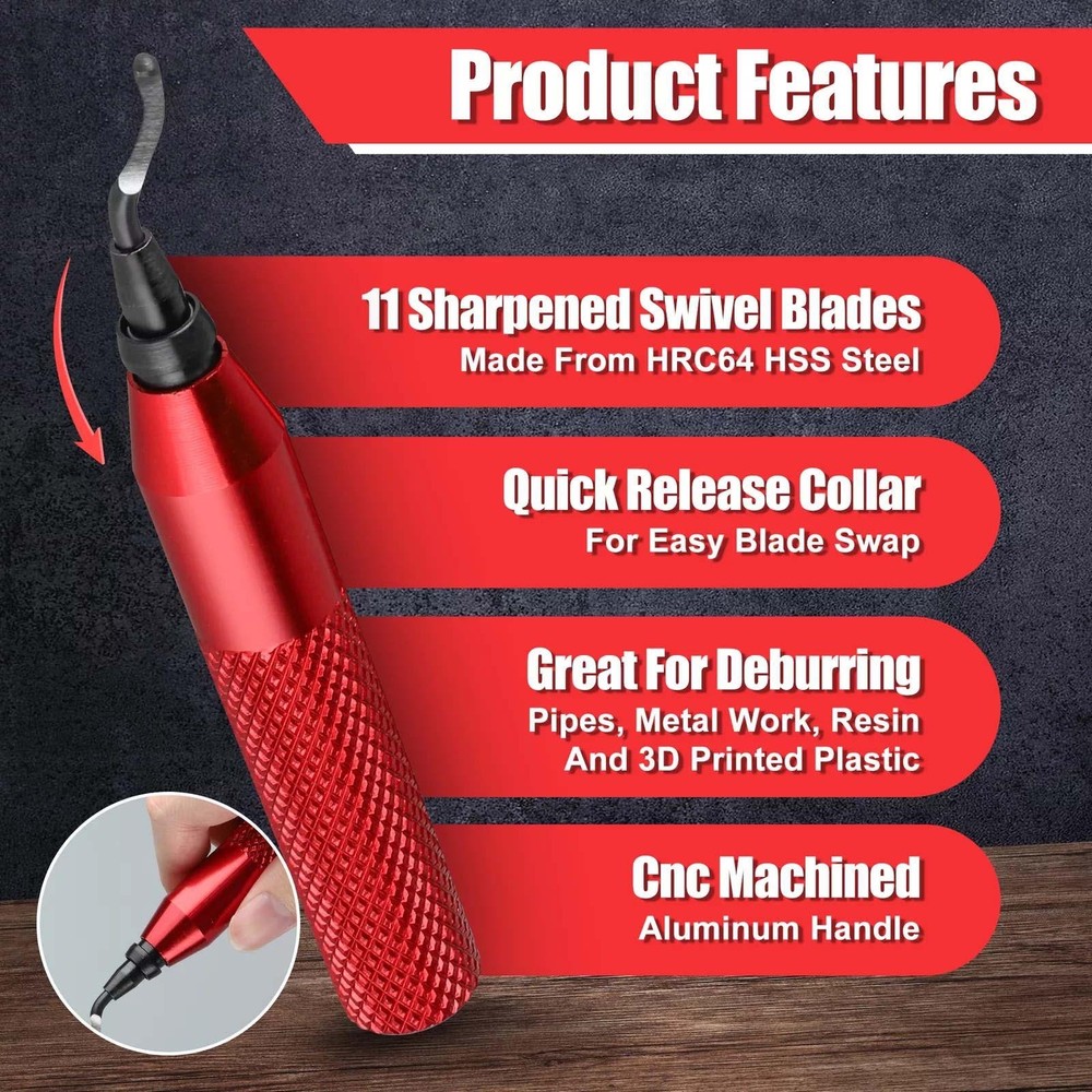 Deburring Tool Countersink Hand Reamer with 10PC Extra Blades Kit for Metal