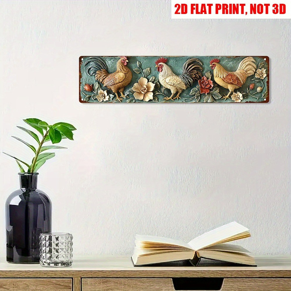 Retro Rooster Metal Sign Farmhouse Plaque Home Decor Rural Chicken Coop Wall Art