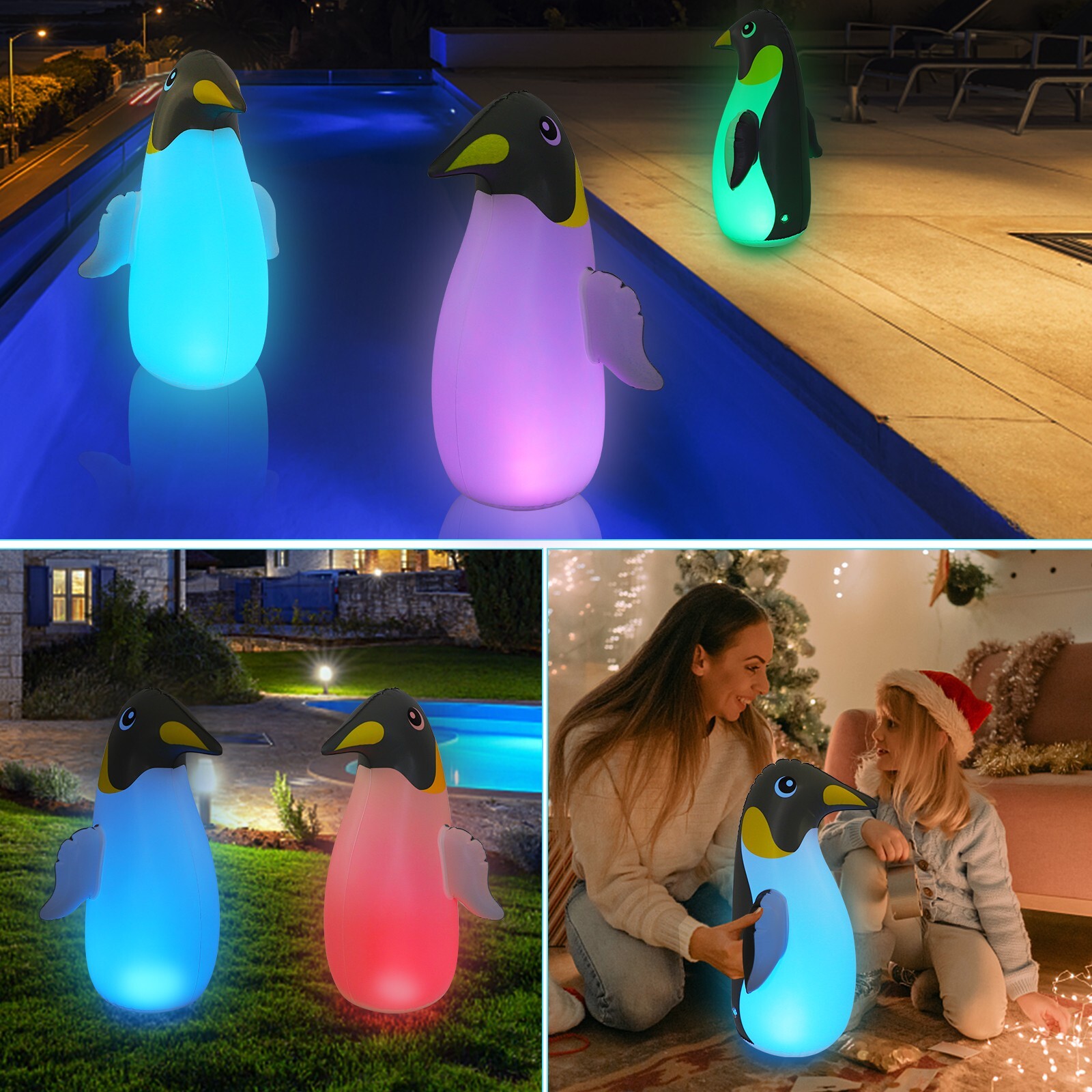 2 Pack Solar Floating Penguin Lights with Remote Waterproof 16 Colors 4 Modes