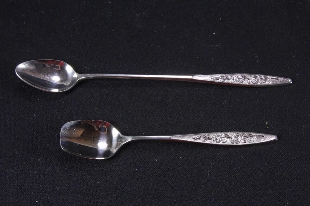 12 Iced Tea Spoons By Eldan Eld18 Pattern Stainless Japan Roses & Texture