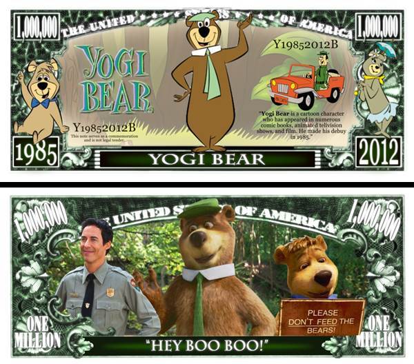 OUR YOGI BEAR DOLLAR BILL (2 Bills)