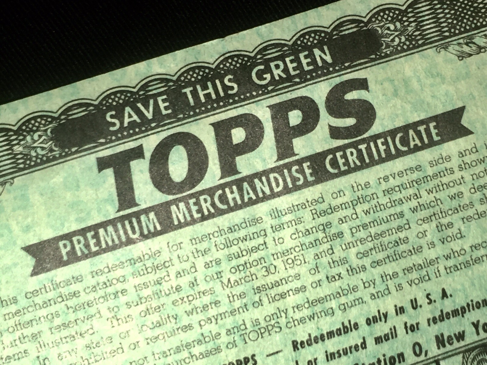 Vintage 1949-1951 Topps Chewing Gum Retailer’s Premium Certificate, Prizes