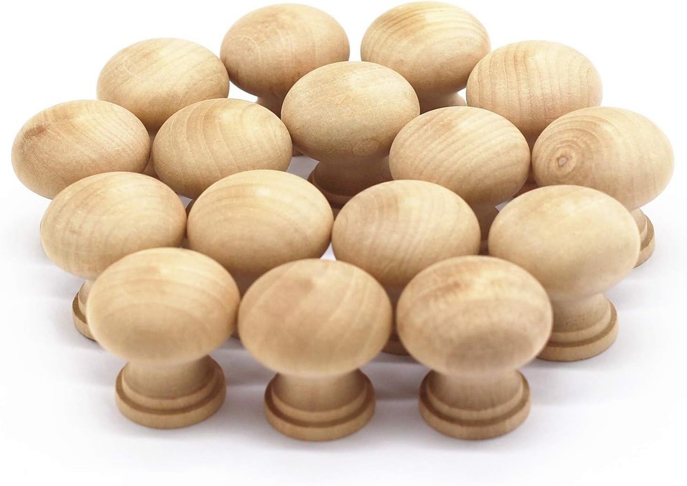 16 Pcs Wooden Drawer Knobs Unfinished Round Cabinet Pull Handles Set