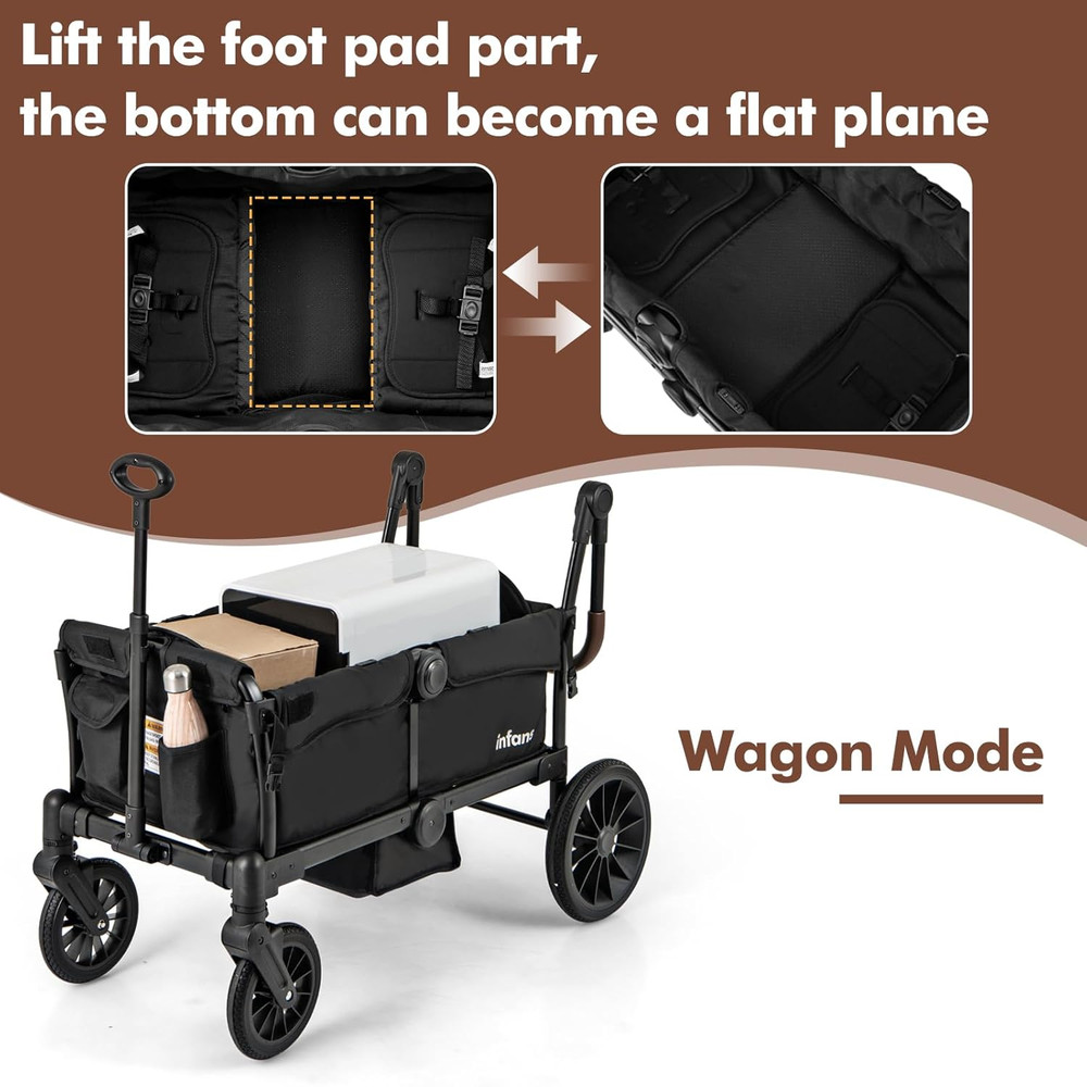 Wagon Stroller for 2 Kids, Collapsible Adjustable Push Pull Handle Bar, 2 Seater