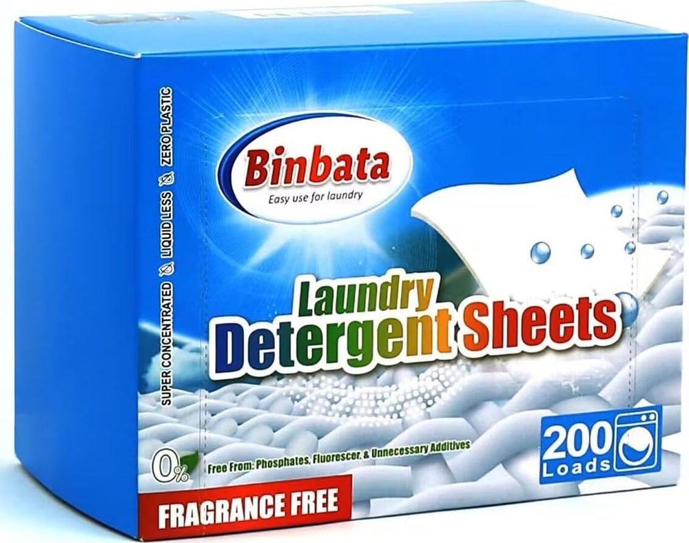 Binbata Laundry Detergent Sheets, 200 Loads Hypoallergenic Eco-Friendly