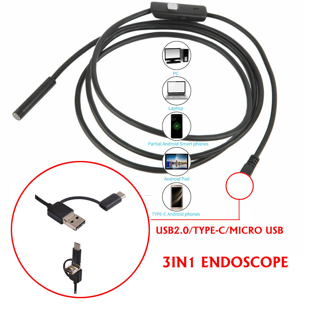 USB Type C Endoscope Borescope Snake Inspection Camera 3 in 1 for Android System
