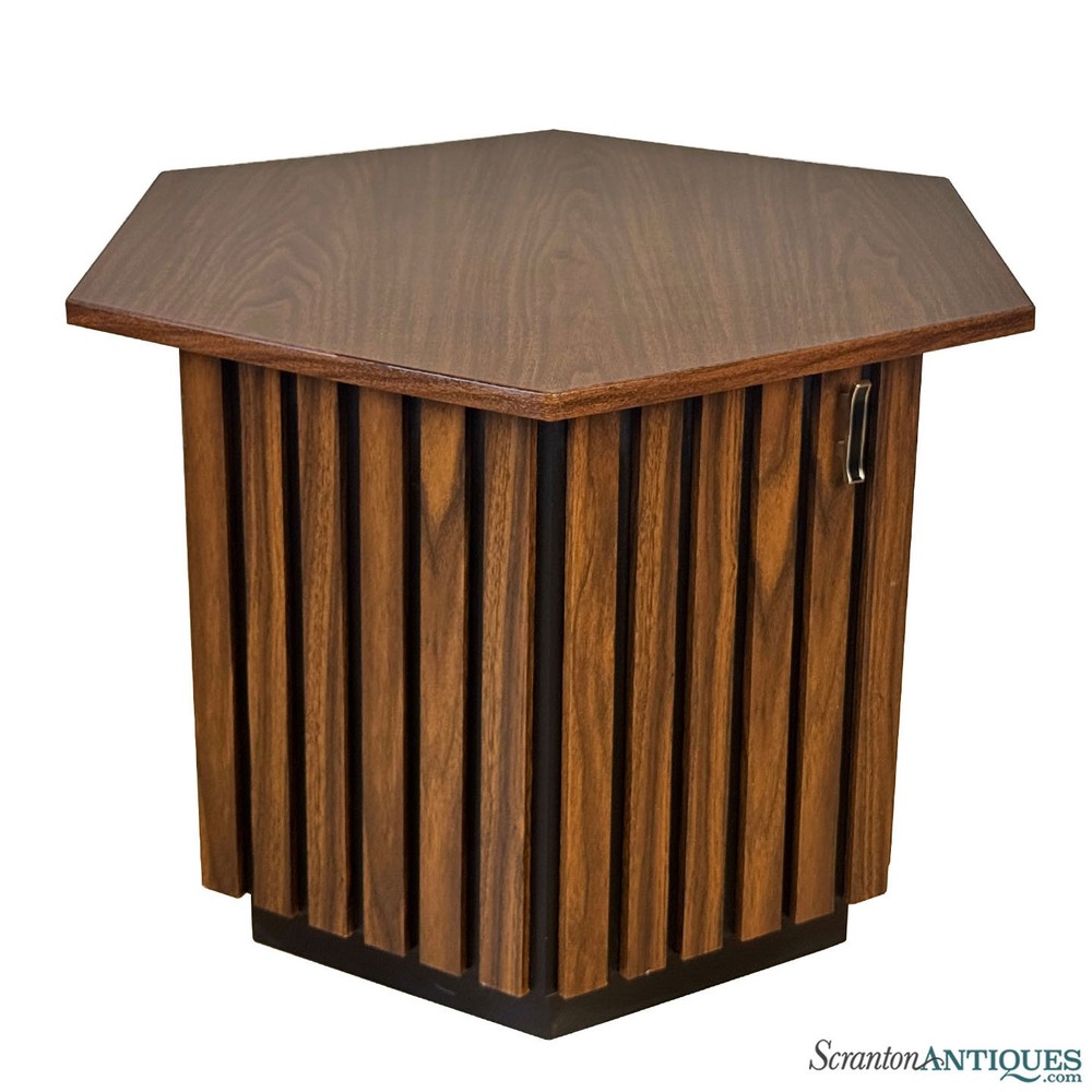 Mid-Century Hexagonal Walnut & Black Laminated Cocktail Table