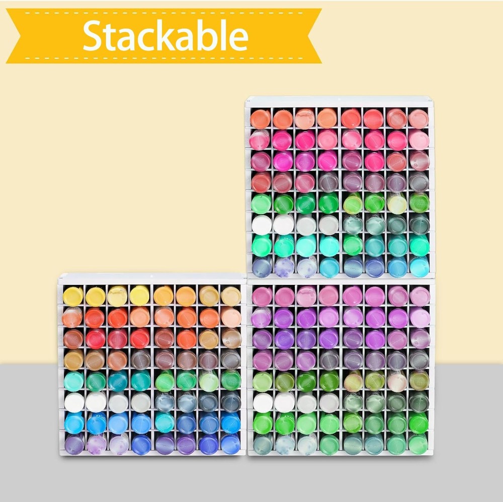 64 Grids Craft Paint Storage Organizer, Wall-mountable Paints Holder, Stackab...