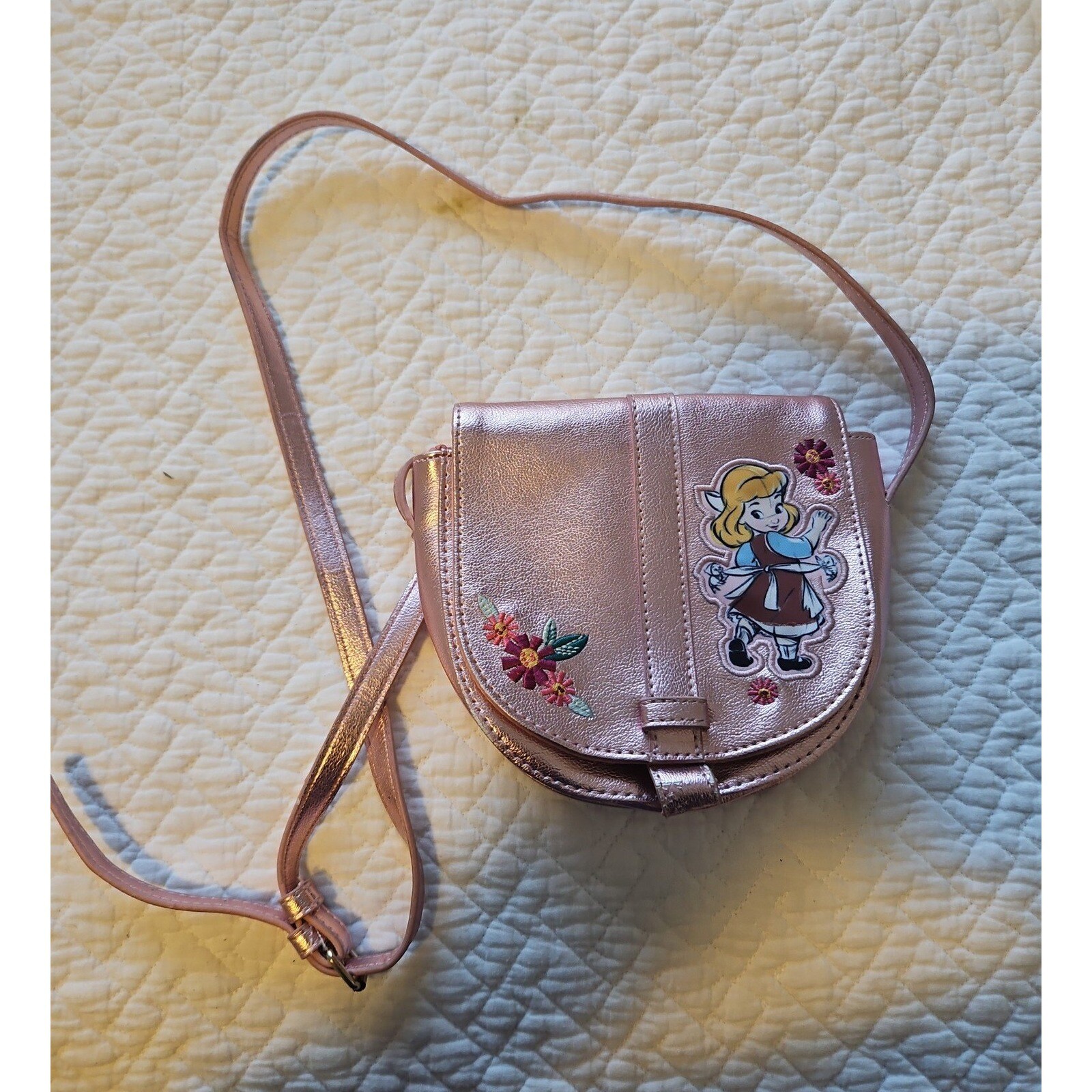 Disney Princess Aurora Crossbody Bag Metallic Pink Floral Girl's Purse