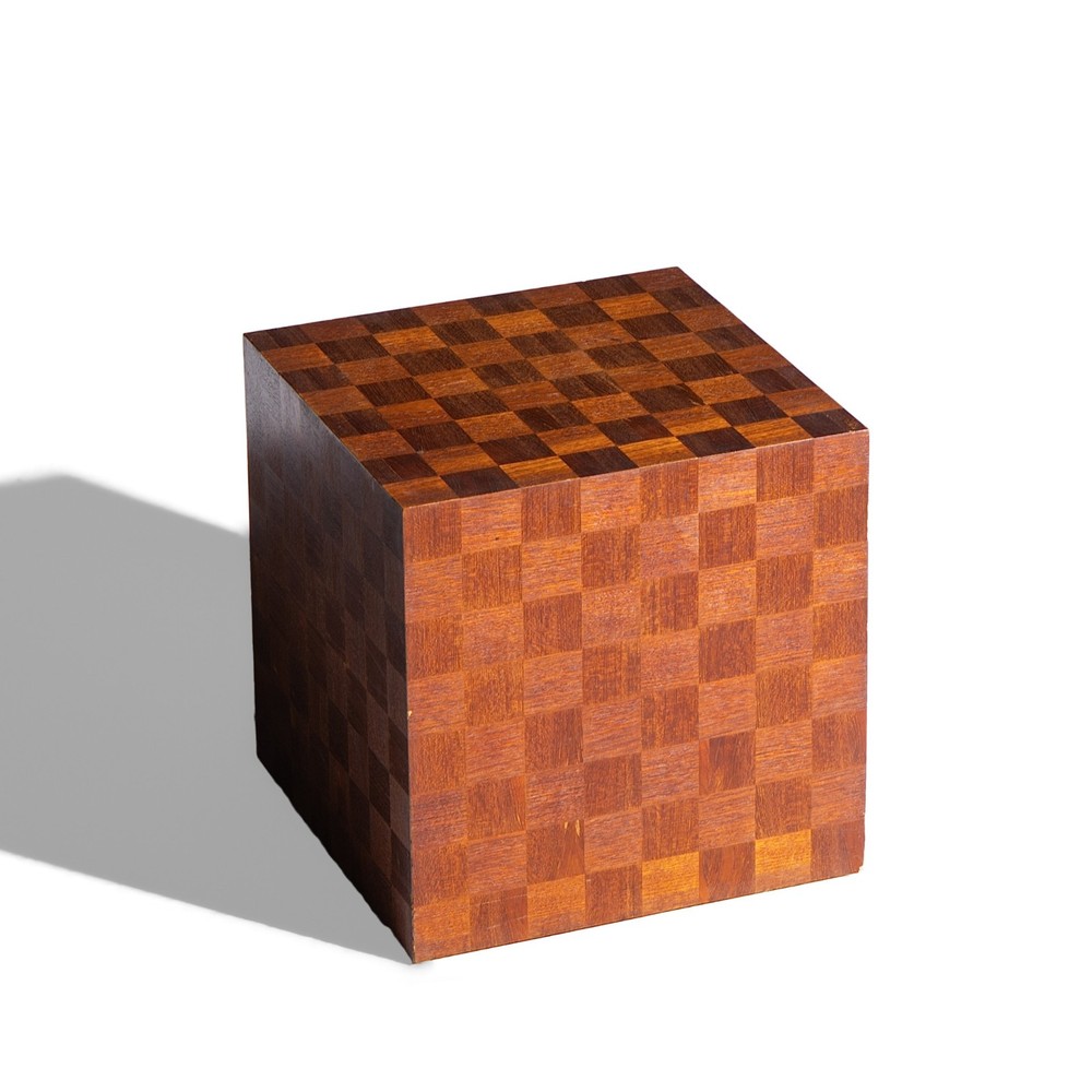 Thayer Coggin Style Mid Century Walnut Parquet Cube End Table