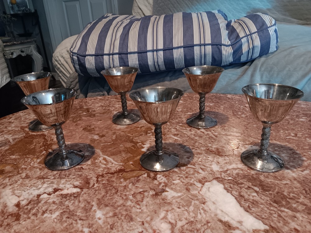VTG J Perez Ruiz E.P.B Silverplate Spain Stem Wine goblets 6 cups