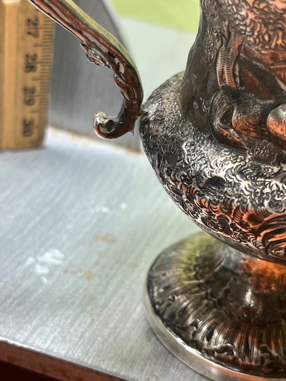 1837 English Sterling Silver Christening cup mug hunting pheasants bird repousse