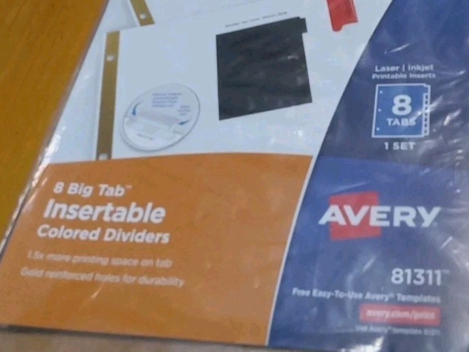 Avery 8-Tab Big Tab Insertable COLORED Dividers #81311 ONE SET Printable Inserts