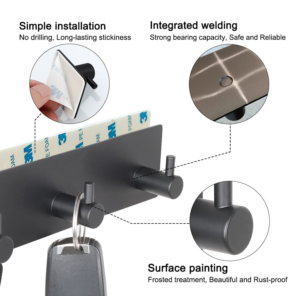 Self-Adhesive No Damage Key Holder Rack for Wall with 3 Key Hooks