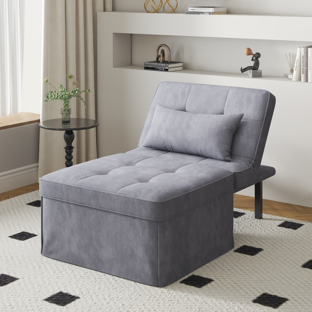 4 In 1 Folding Ottoman Polyester Blend Couch Bed With Adjustable Backrest Chair