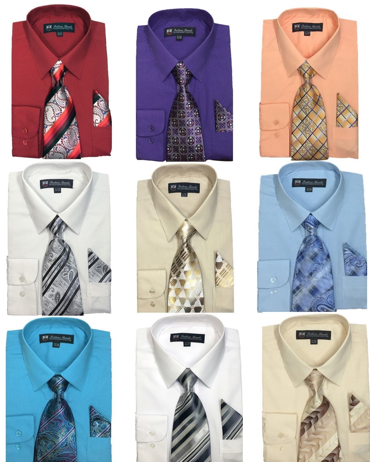 21B Men's Cotton Blend Dress Shirt with Tie and Handkerchief