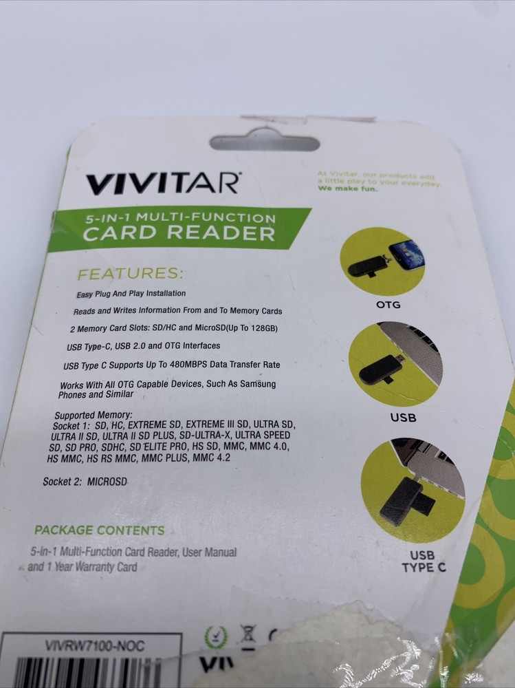 Vivitar Connect It 5-1 Multi Function SD Card Reader 3 Interfaces