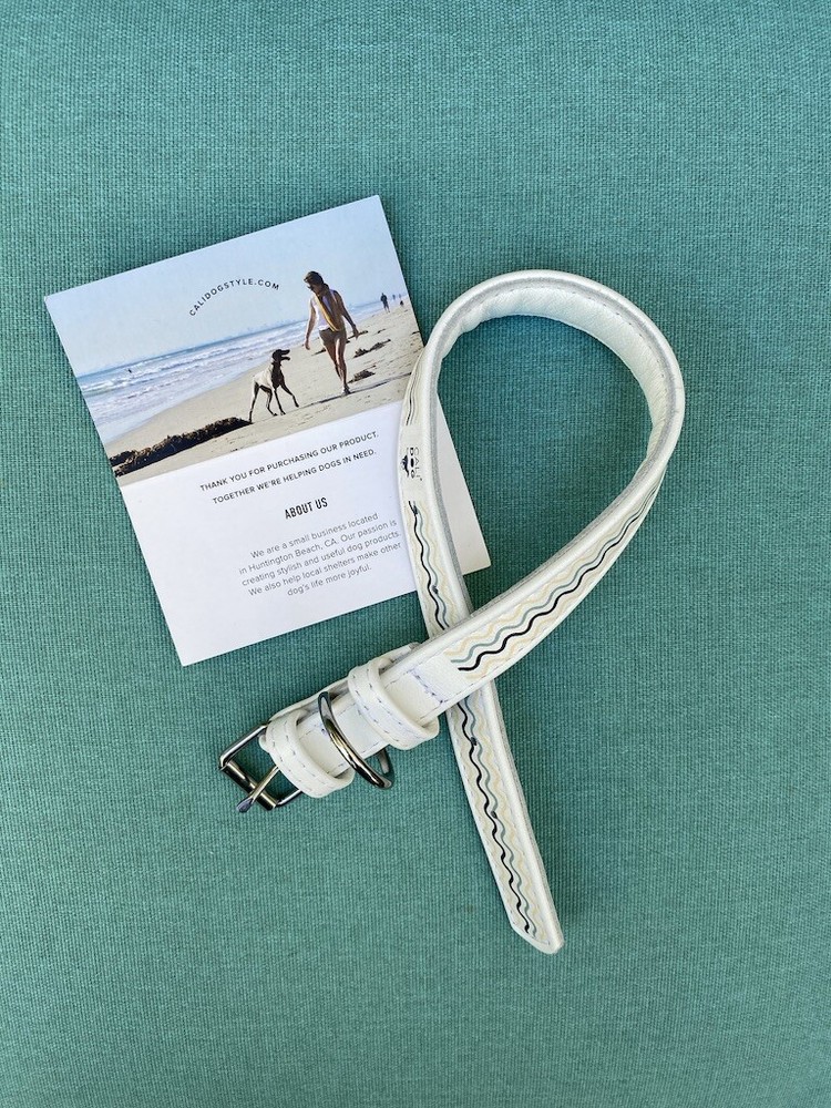 Dog Collar Leash Set | White Leather | CALIDOG