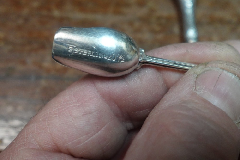 Antique Sterling Silver tea strainer diffuser spoon + Sterling scraper? vtg #180