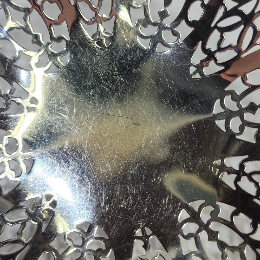 Vintage Lovelace Silver Plate Reticulated Candy Dish Ruffled Edges, Footed