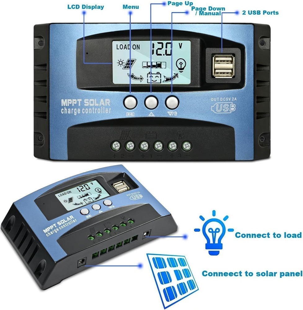 Efficient 30A MPPT Solar Charge Controller with Safety Protection & LCD Display