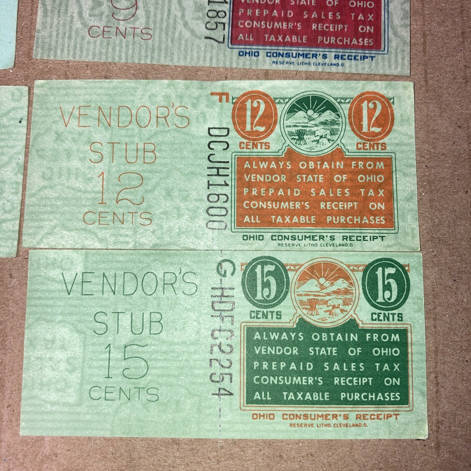 (x7) Vintage State Of Ohio Vendors Prepaid Sales Tax & Consumer's Receipts LOT