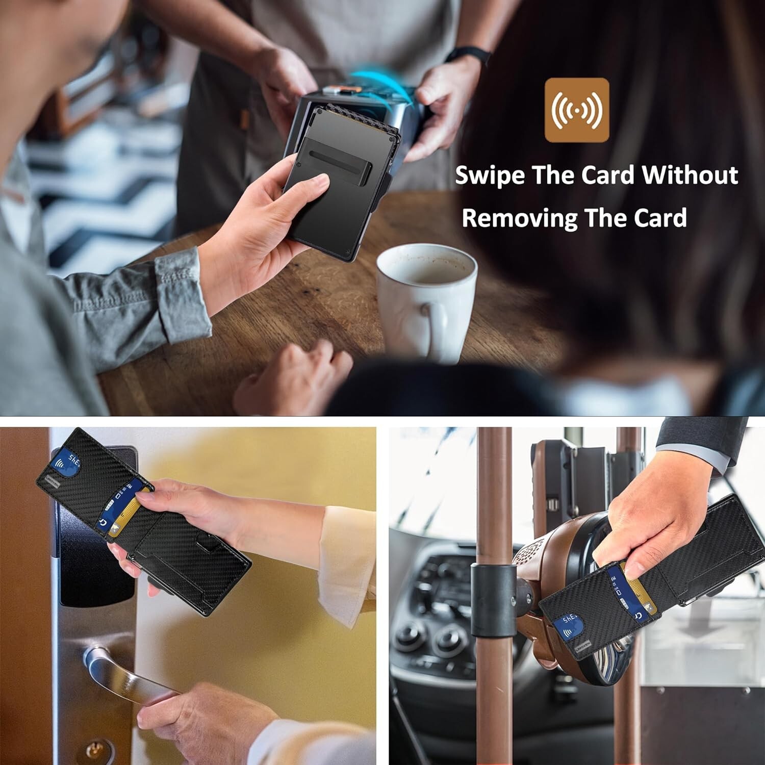 Men's Slim PopUp Bifold Carbon Fiber Wallet, RFID Blocking, Money Clip, Men Gift