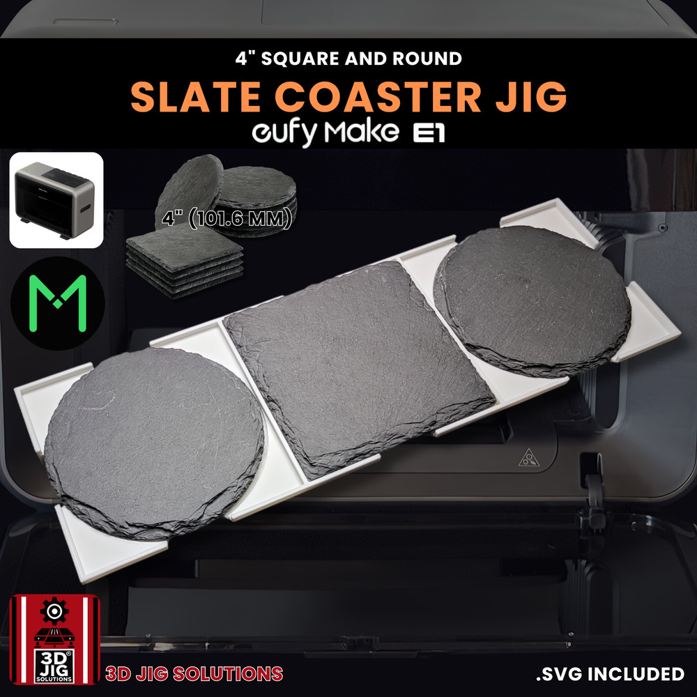 EufyMake E1 UV Printer Jig | 4" Round & Square Slate Coaster Template