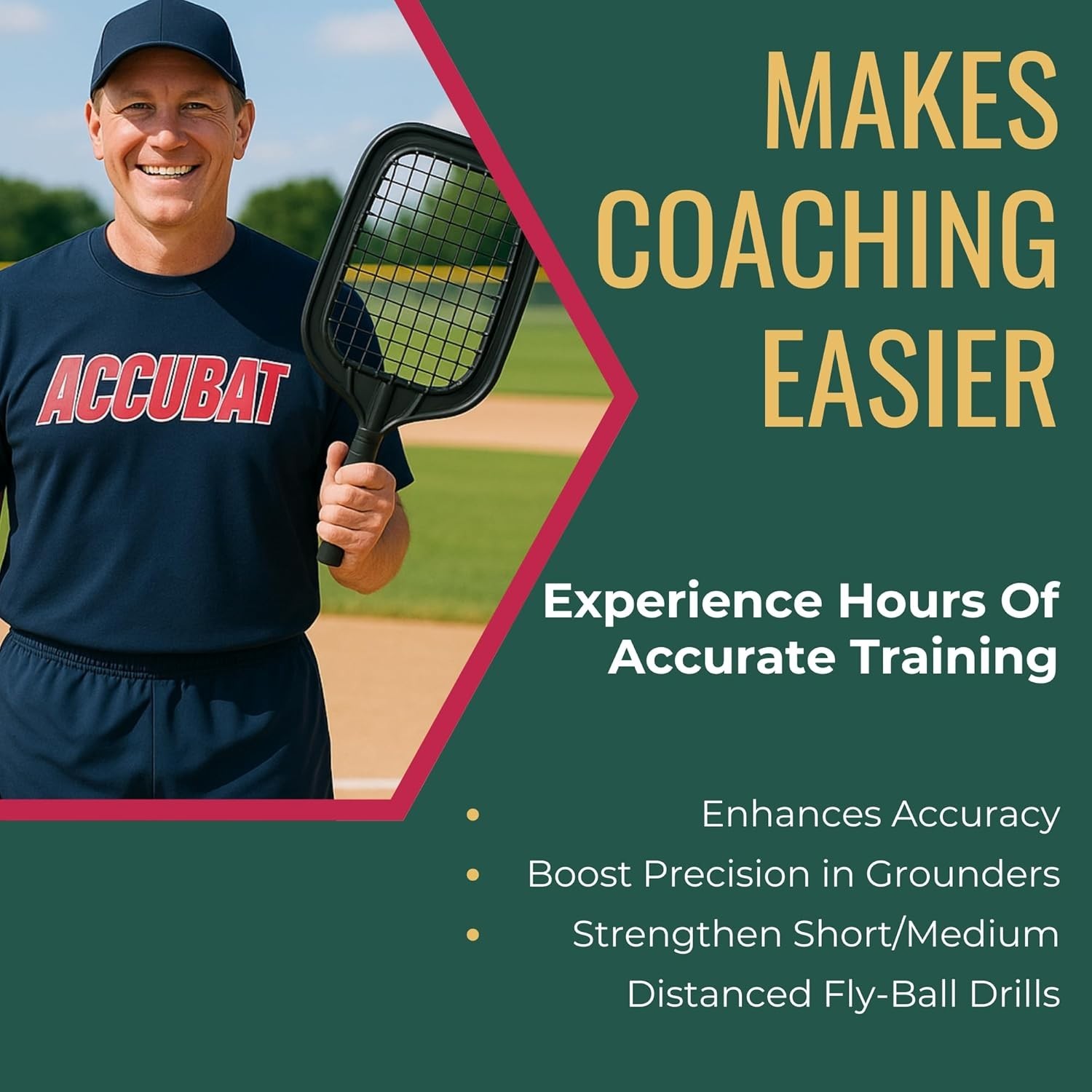 Accubat Fungo Racket for Baseball & Softball Training - USA Made Baseball Racket