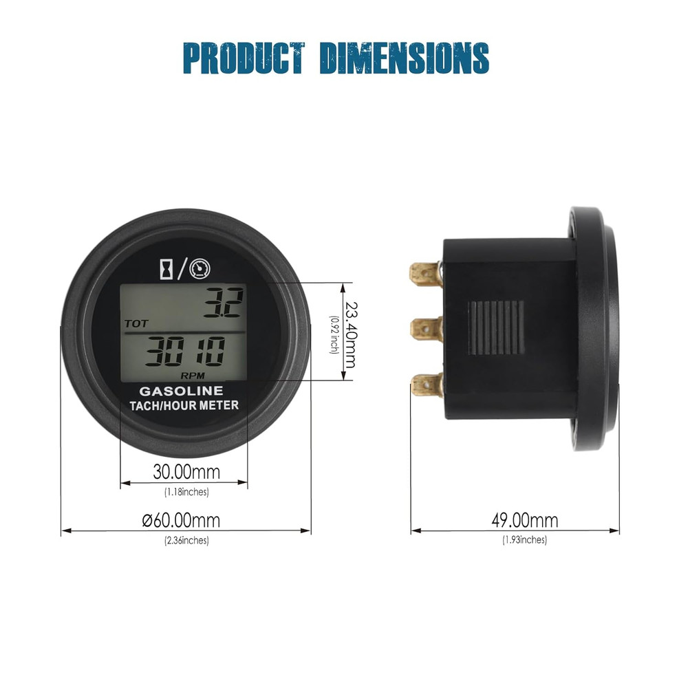 Digital Engine Hour Meter Tachometer,Real-Time RPM Record,Backlight Display,Snap