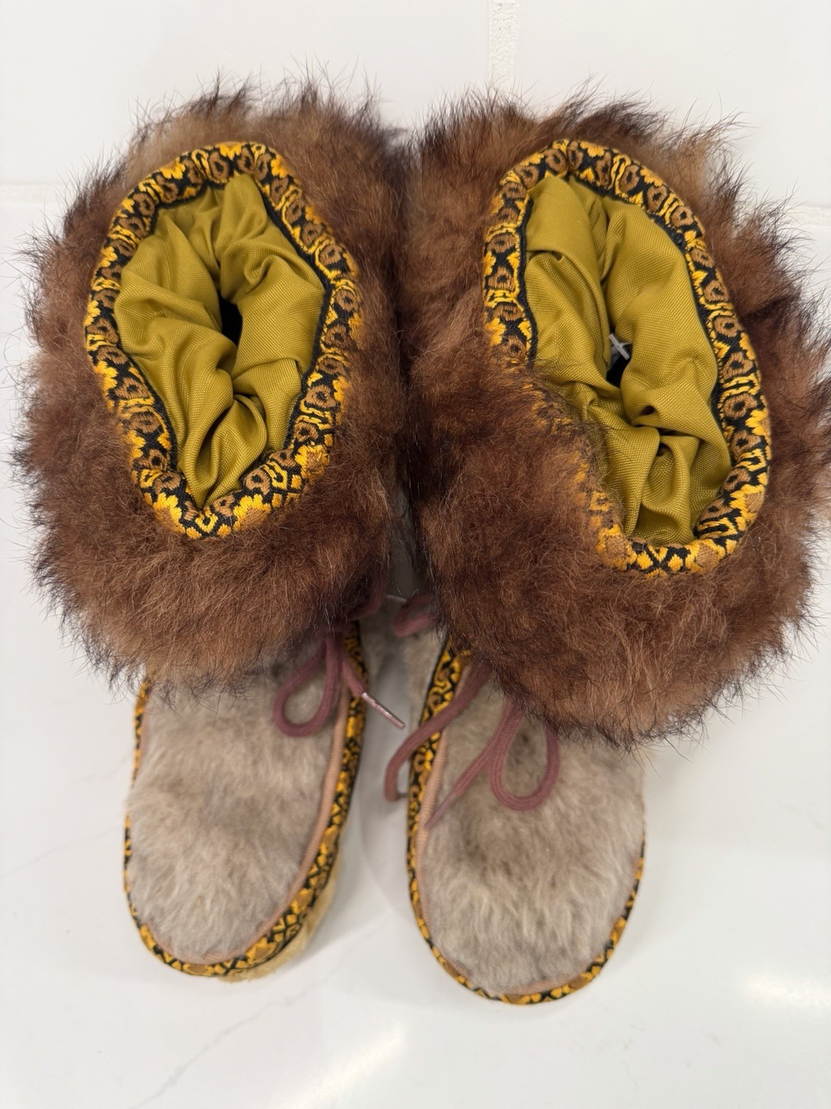 Vintage Alaska Inuit Child Fur Mukluk Boots Handmade Suede Sole Native Arctic