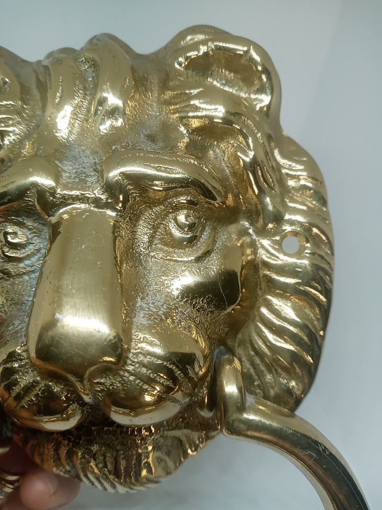Vtg. Brass Cast Lion Head Door Knocker. Solid. Heavy.