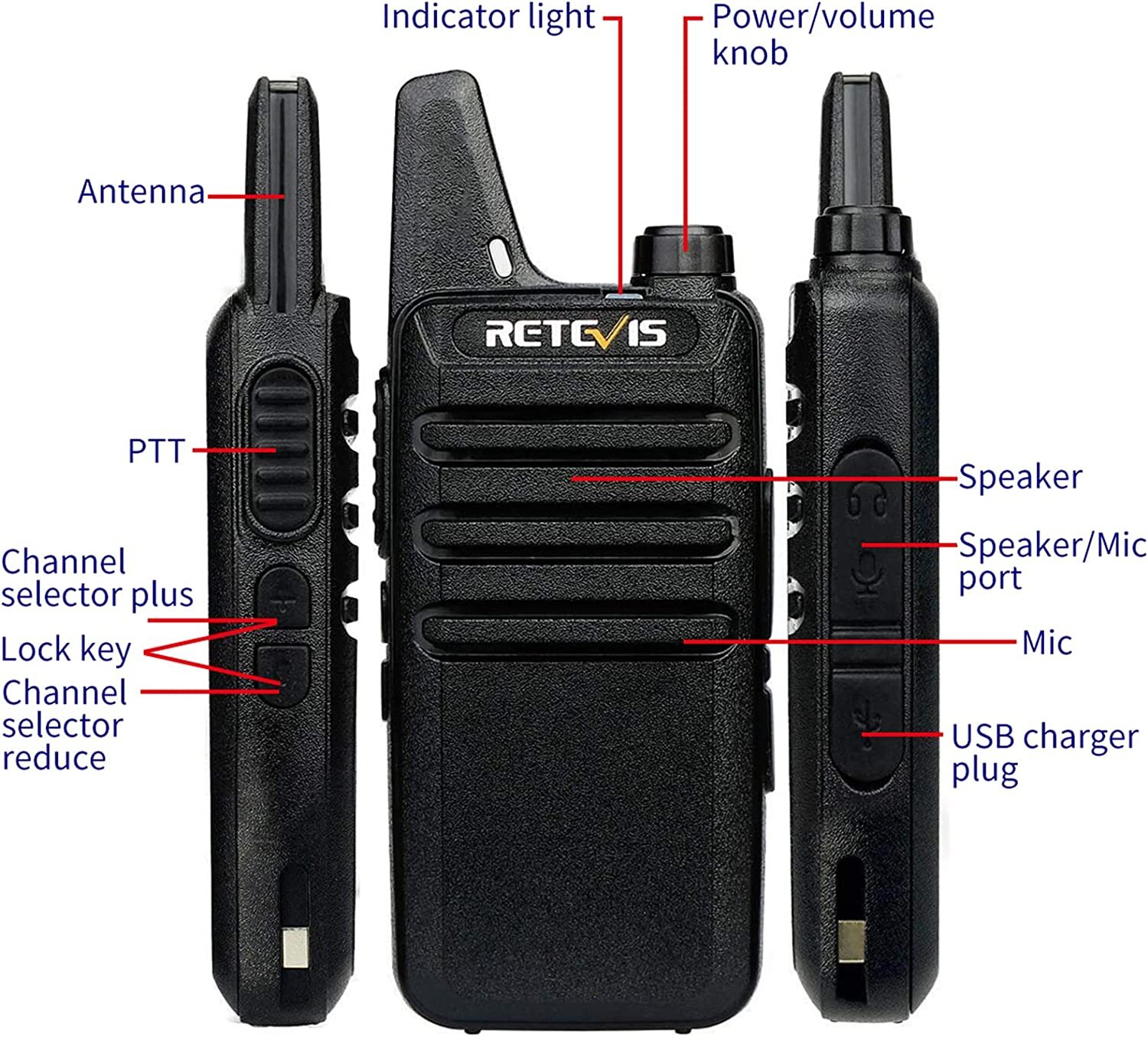 Retevis RT22 UHF Walkie Talkie Two Way Radio 2W CTCSS/DCS VOX For Family 2Pack