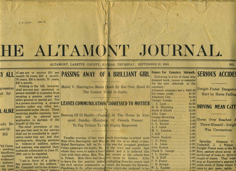 The Altamont Journal Labette County Kansas Newspaper September 22, 1910