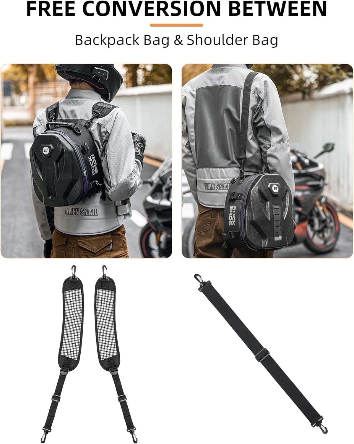 ROCKBROS Motorcycle Tail Bag,Waterproof Hard Shell Rear Seat Bag 12.5L Backpack