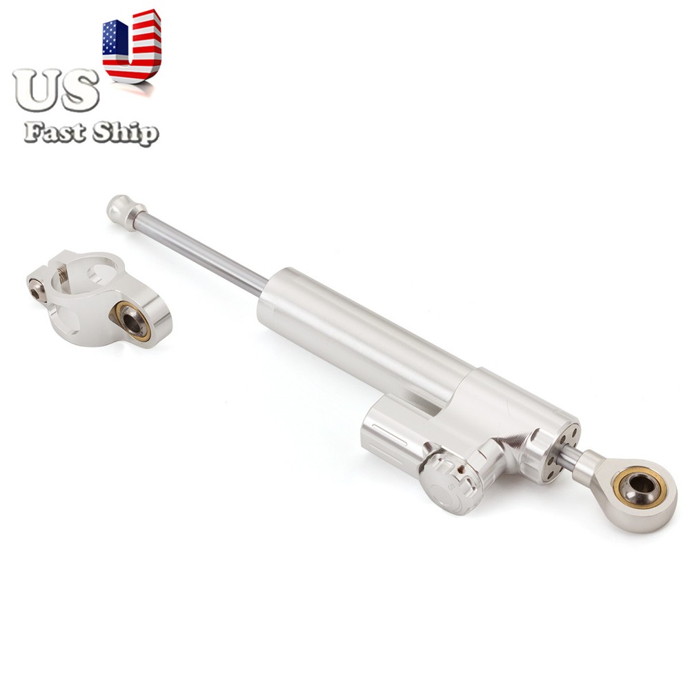 CNC 255mm Motorcycle Aluminum Steering Damper Stabilizer Linear Universal Silver