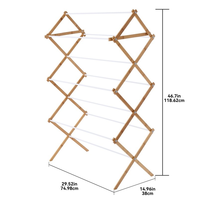 Collapsible Bamboo Laundry Drying Rack 7 Tier Space Saving Lightweight Easy Use