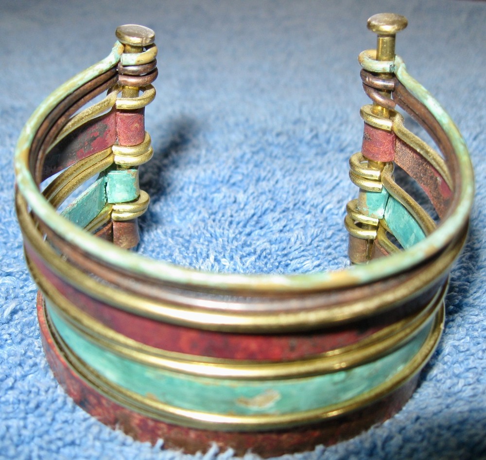 Connected 11 Bangles Bracelet; Multicolor; Golden Open Side; Posts; 3" Diameter