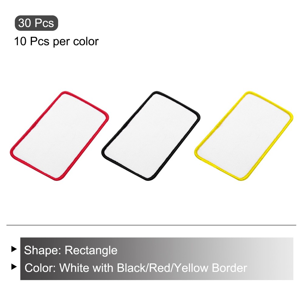 30pcs Sublimation Patch Blank Rectangle White with Black/Red/Yellow Border