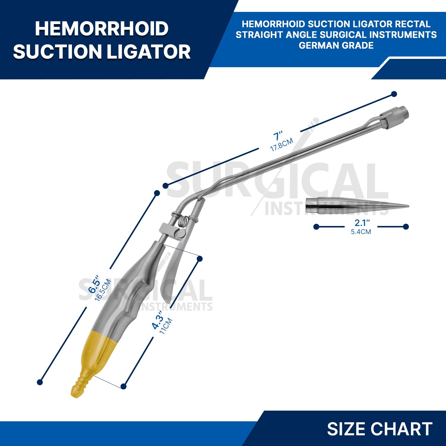 Hemorrhoid Suction Ligator Straight Angle & 100 Latex Bands Surgical Instruments