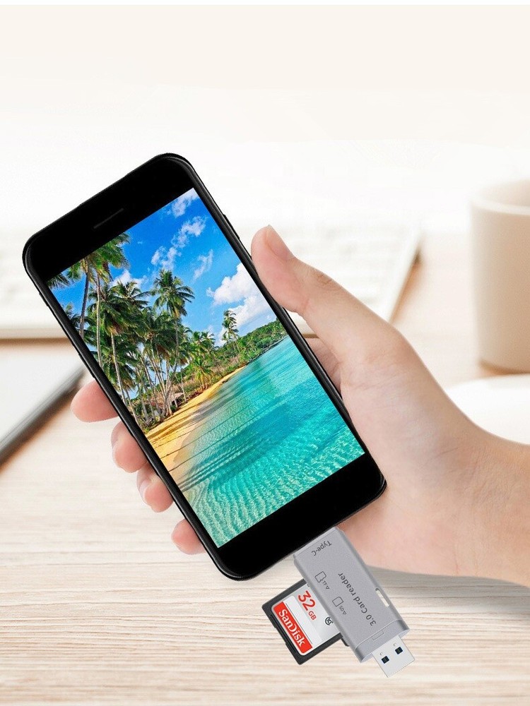 Micro SD Card Reader Adapter to USB 3.0 Type C/Micro USB/USB A Converter Macbook