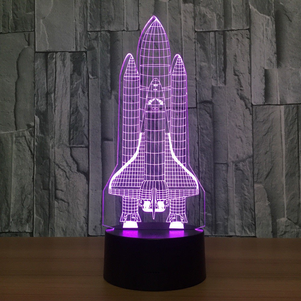 3D Space Rocket Night Light 7-Color Changing LED Table Lamp W/ Remote Control A
