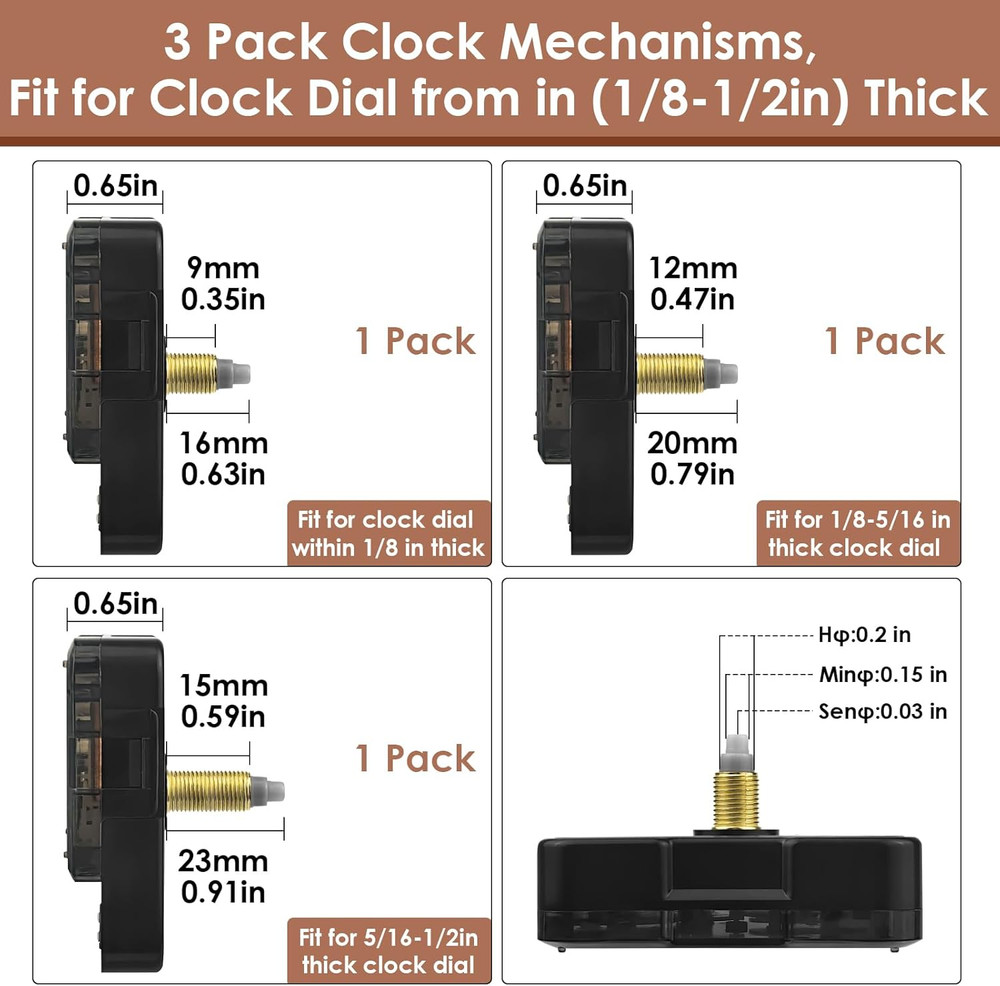 3PCS Clock Mechanism Replacement Kit Quartz Clock Movement with 8 Clock Hands