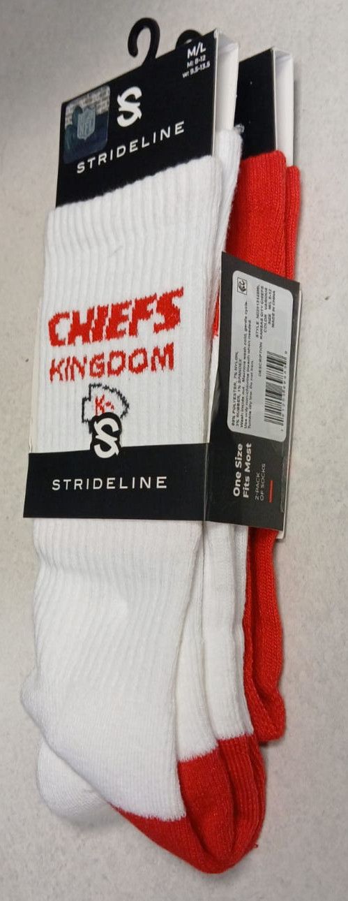 Strideline KC 2 Pk M/L CHIEFS KINGDOM Kansas City Socks Red White Sport Team NEW