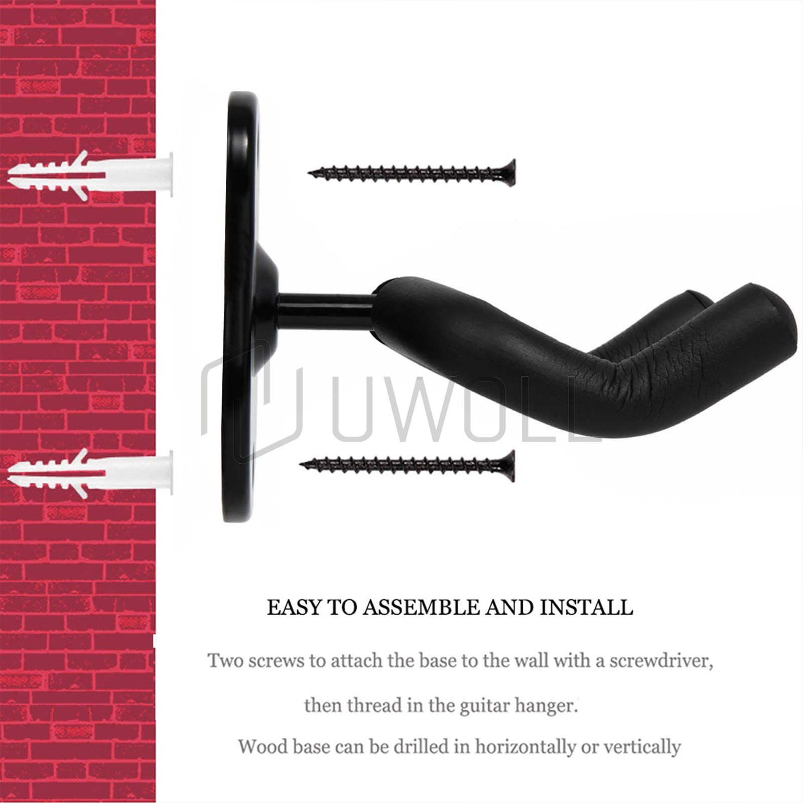 2 Universal Guitar Hangers Wall Mount Adjustable Hook Holder Instrument Display