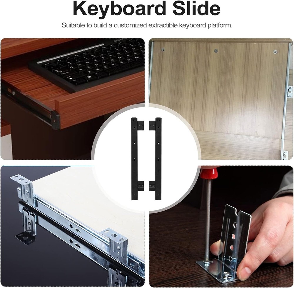 Veemoon Adjustable Under Desk Keyboard Tray Slide Rails Computer Accessories