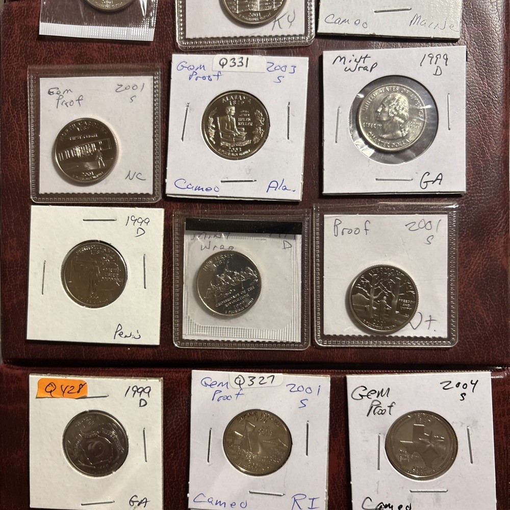 Bargain Basement! 18 Different BU State Qtrs from Proof & Mint Sets Shown. BB144