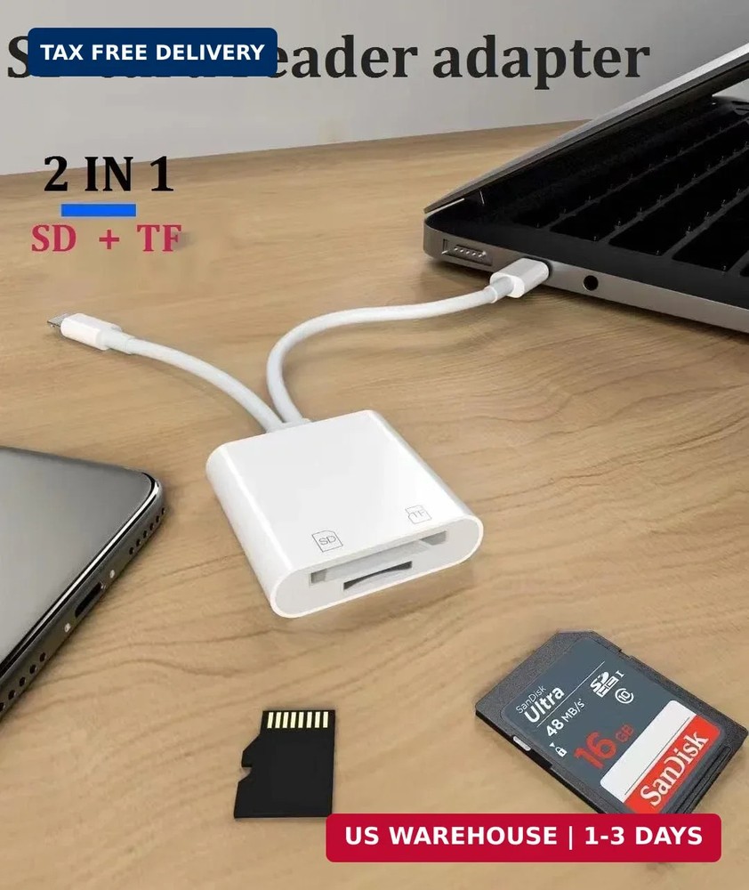 [Apple MFi Certified] iPhone SD Card Reader, 4 in 1 Cameras SD Reader with Dual